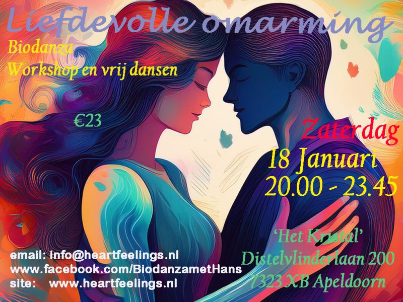 GECANCELD Za 18 januari Biodanza PARTY APELDOORN: ‘Liefdevolle omarming’